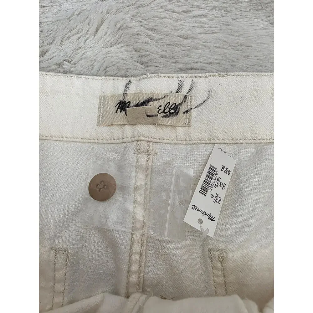Madewell Men Patch Pocket Relaxed Jeans Ecru Cream Linen Blend Denim 34 NWT